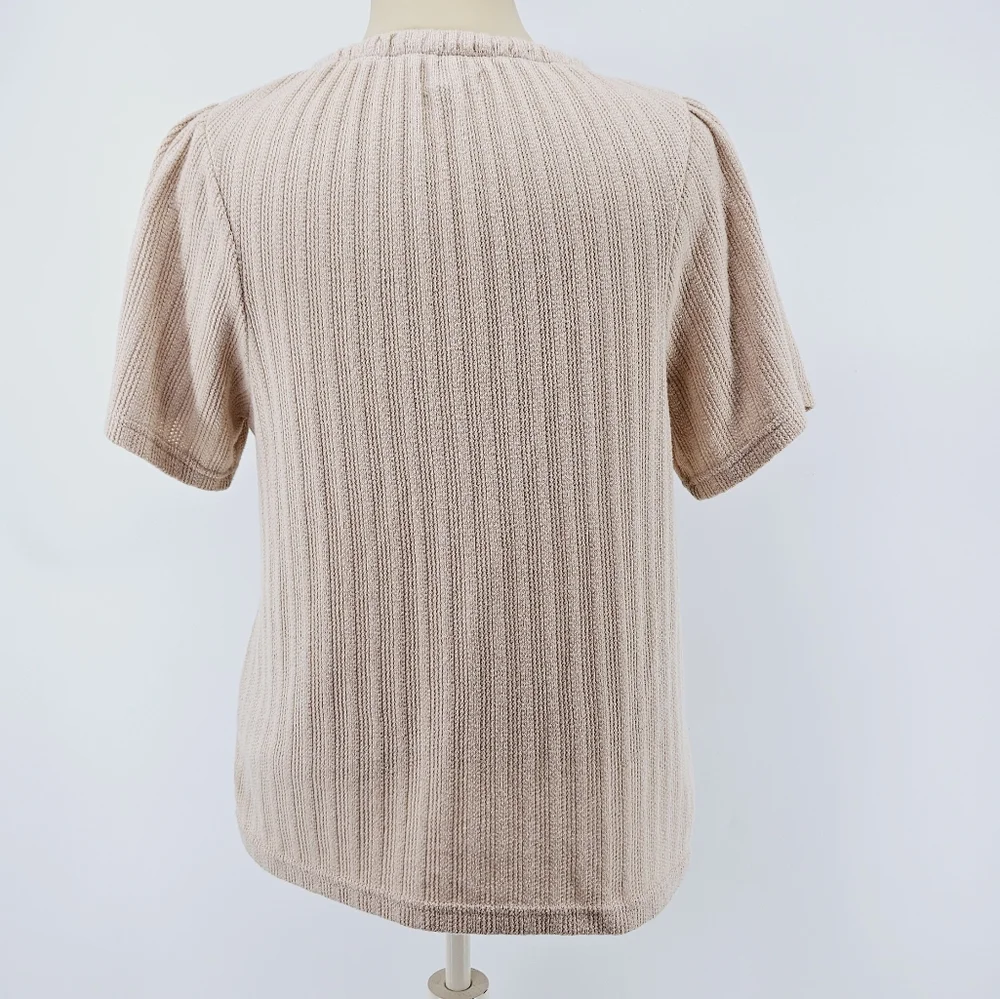 Madewell Pointelle Knit Tie Neck Top Blush Pink Puff Sleeve Small